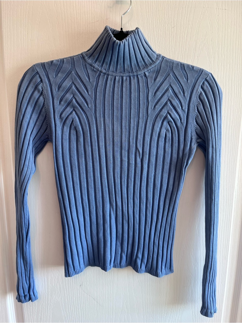 CLASSIQUES ENTIER Silk Blend Ribbed Turtleneck Sweater Blue S Vintage Y2K